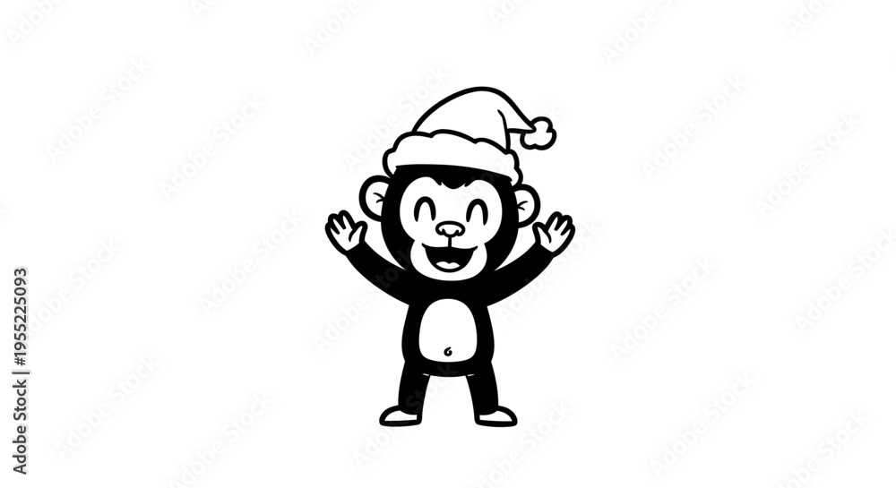 Fototapeta premium Monkey wearing Santa hat playing 2.