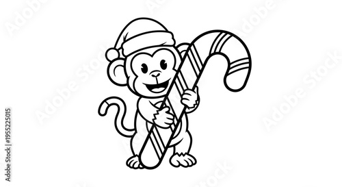 Monkey wearing Santa hat holding candy 1.