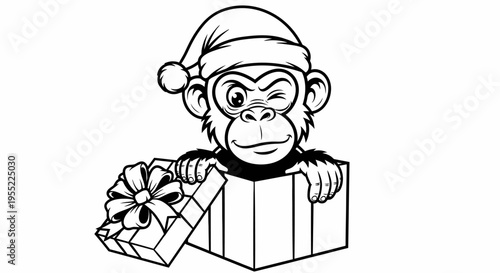 Monkey Wearing Santa Hat Holding Gift 2.