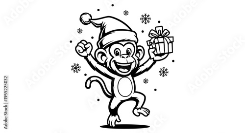 Monkey Wearing Santa Hat Holding Gift 3.