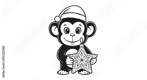 Monkey Wearing Santa Hat Holding Star 1.