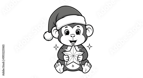Monkey Wearing Santa Hat Holding Star 2.
