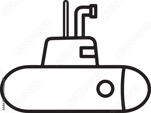 Outline illustration of a submarine with periscope and hatch, symbol for underwater vehicle and marine exploration