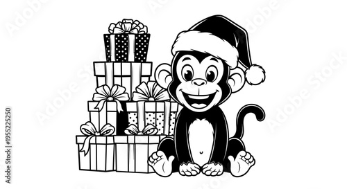 Monkey Wearing Santa Hat Smiling 4.