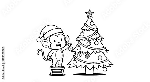 Monkey Wearing Santa Hat Standing.