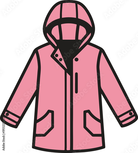 Pink children's raincoat with hood pockets and buttons for outdoor rainy weather protection and fashion outerwear