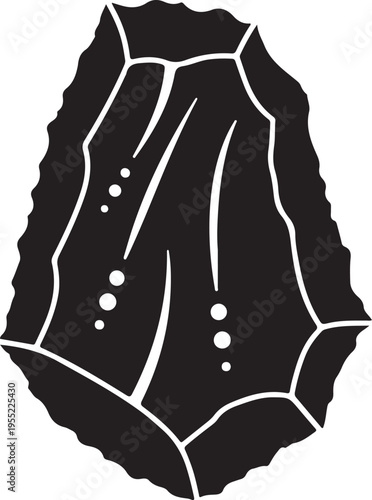 Primitive stone tool silhouette representation of prehistoric obsidian blade used by ancient humans for cutting and crafting activities