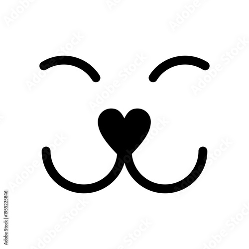 Cute dog or cat face drawing with a heart shape for a nose and smiling eyes, perfect for pet lovers and animal enthusiasts