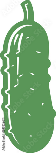 Vibrant green silhouette illustration of a whole pickle, showcasing its distinct textured shape and elongated form on a clear background