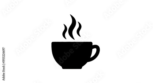 Vector illustration of black silhouette of a hot coffee cup with steam