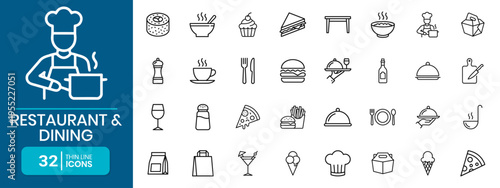 Restaurant And Dining Thin Line Icon Set