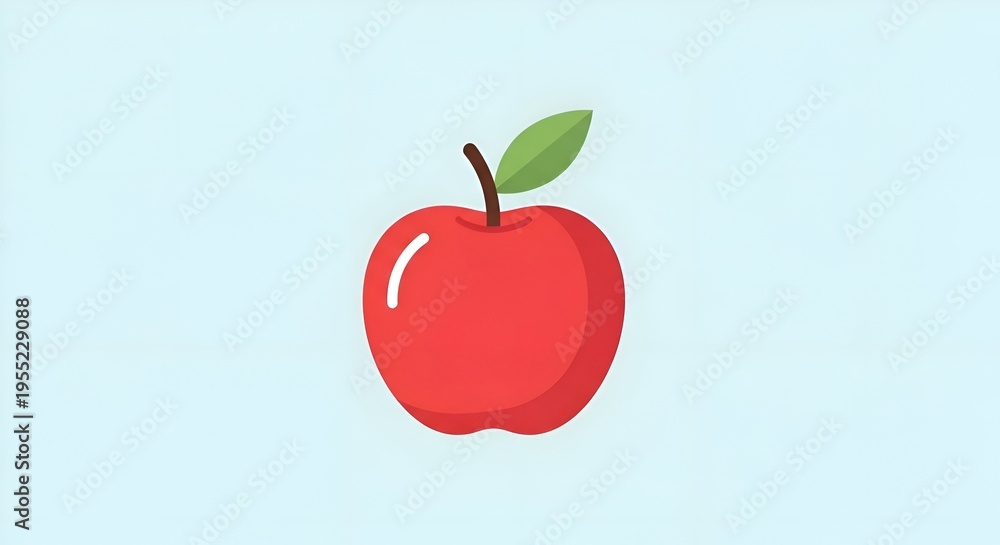 Fototapeta premium Vibrant Red Apple with Green Leaf on Light Blue Background