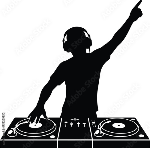DJ Silhouette Vector – Music Mixing with Headphones and Turntables