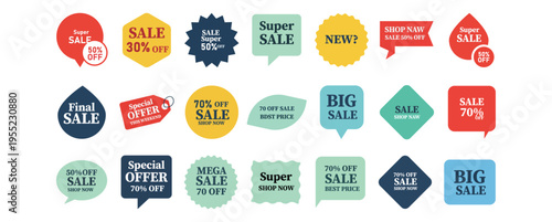Set of a vector set of Christmas sale tags and discount labels with icons badges buttons and symbols for business web offers and promotional design. vector illustration