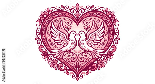 Love symbol with pink decorative design. Isolated on a white background.