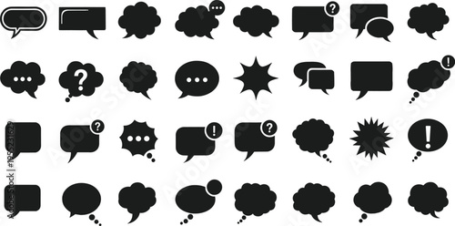 Speech bubble icons collection, chat message symbols, communication elements set, dialog clouds, notification signs, minimal flat vector illustration
