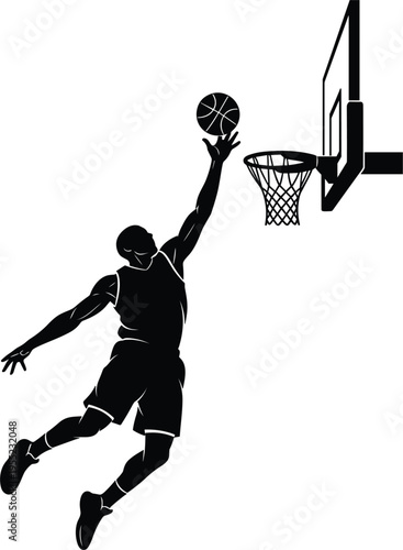Vector Illustration of a Basketball Player Dunking for Sports, Basketball, and Active Lifestyle Design Projects