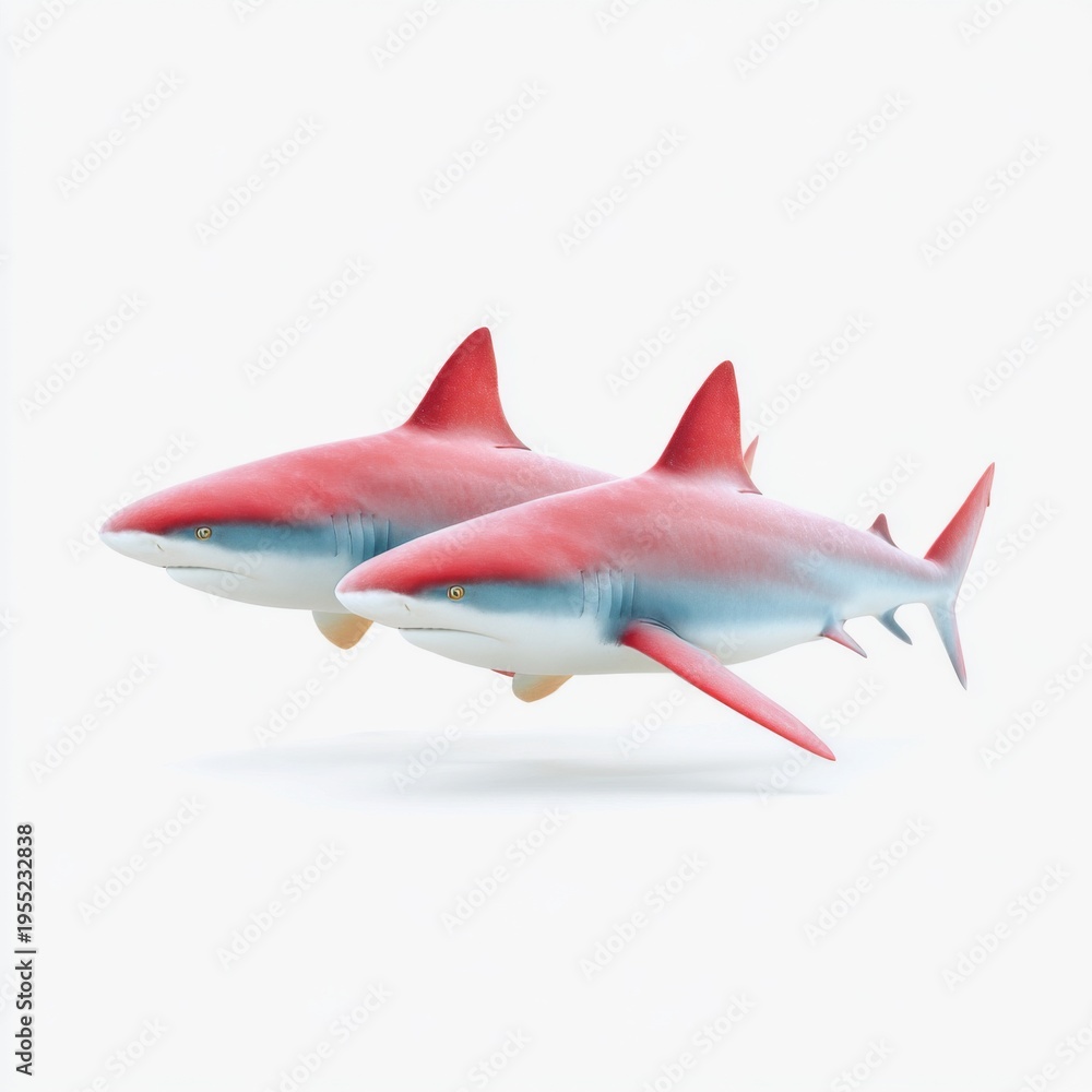 Fototapeta premium Two Colorful Cartoon Sharks Swimming Together in a Playful Underwater Scene