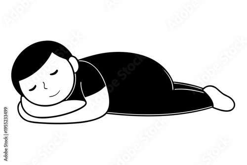 Minimalist Black and White Sleeping Boy Cartoon Illustration