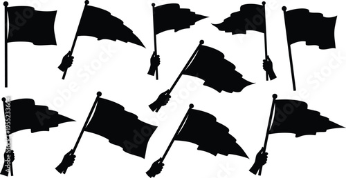 Flag Icon Set Featuring Flags Held by Hands for Protest, Event, and Symbolic Representation Designs