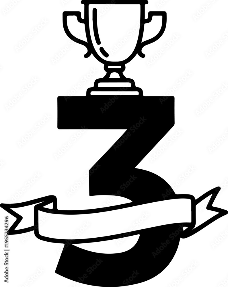Fototapeta premium Vector illustration of trophy on number 3 with banner