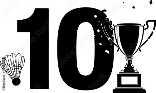 Vector illustration of 10 badminton trophy and shuttlecock icons