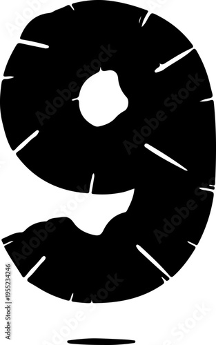 Damaged number 9 vector illustration