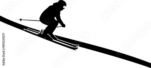 Vector silhouette of a skier in motion on a slope