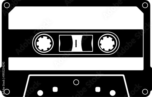 Vector cassette tape icon, black and white illustration