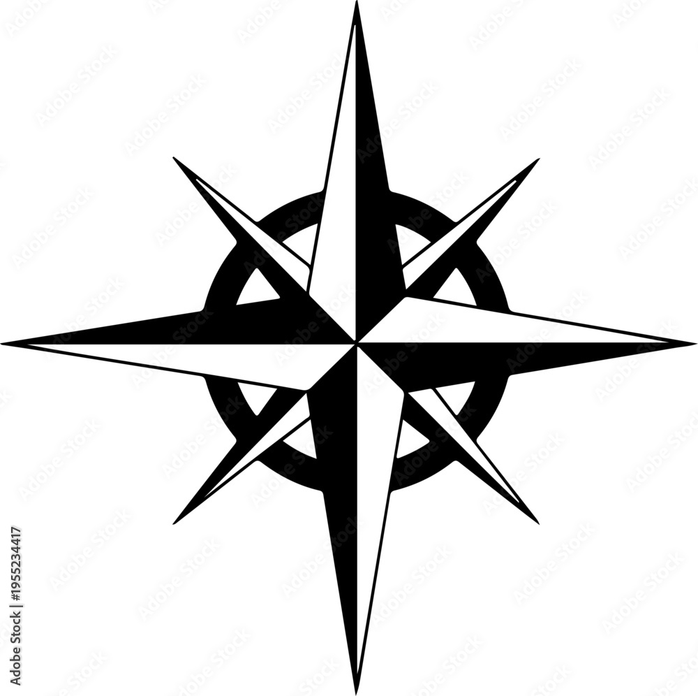 Fototapeta premium Black and white compass star navigation icon vector