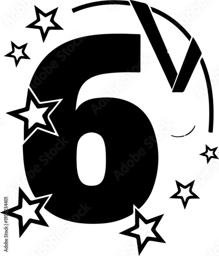 Vector number 6 icon with stars