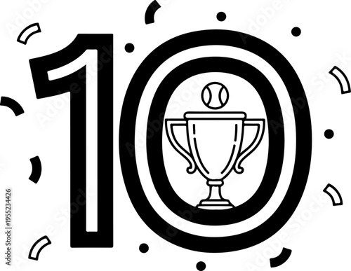 Vector illustration of trophy icon with baseball on number 10
