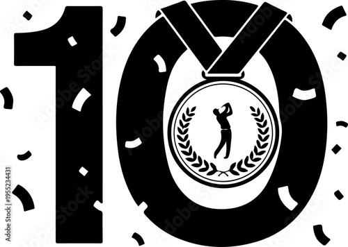Vector illustration of 10th anniversary medal icon