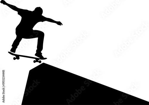 Vector silhouette of skateboarder performing trick on ramp