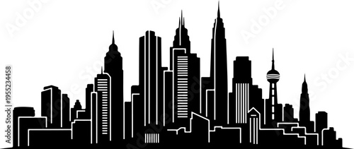 Black city skyline vector illustration, urban landscape silhouette