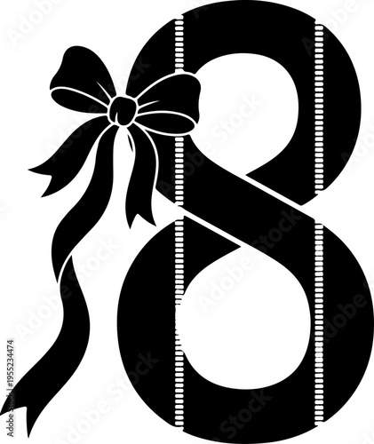 Vector number 8 with bow and ribbon decoration
