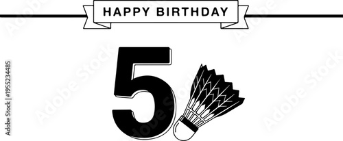 Happy Birthday Badminton 5th Birthday Vector Illustration