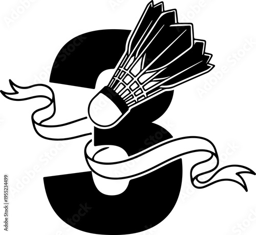 Vector badminton shuttlecock icon with ribbon
