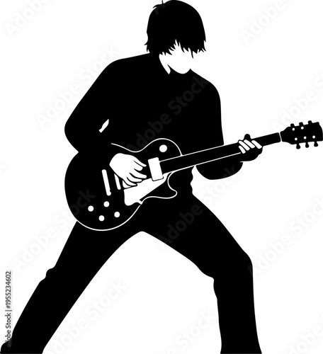Vector silhouette of a man playing electric guitar