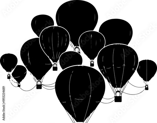 Set of 11 black hot air balloons vector icons