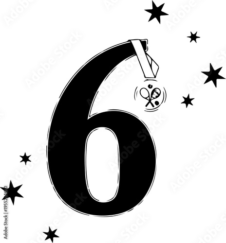 Vector number 6 icon with stars and light bulb