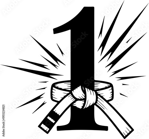Vector illustration of number 1 with karate belt