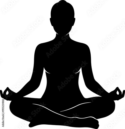 Vector silhouette of a meditating woman in lotus position