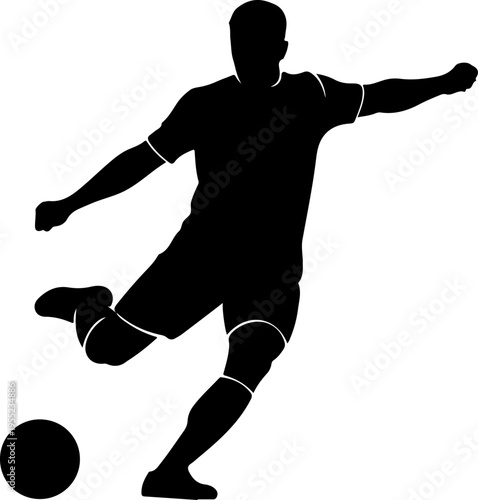 Black silhouette of soccer player kicking ball vector