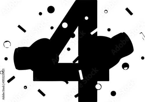 Black number 4 icon vector with confetti