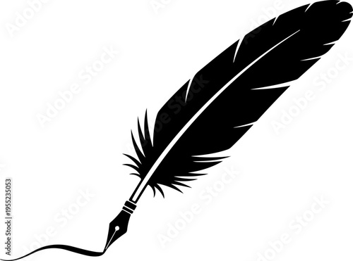 Black feather quill pen vector illustration