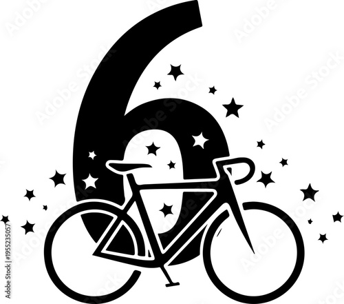 Vector bicycle icon with number six and stars