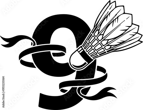 Vector badminton shuttlecock icon with ribbon