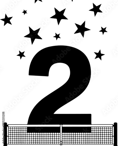 Vector illustration of number 2 with stars and tennis net