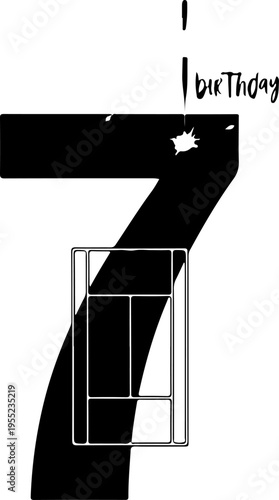 Vector birthday number 7 icon with confetti